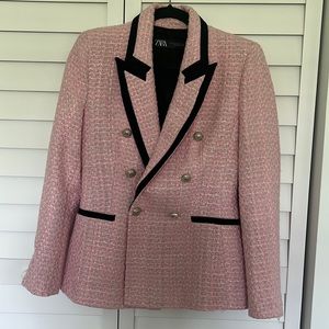 Zara Structured Blazer With Contrasting Piping Double Breasted Pink B